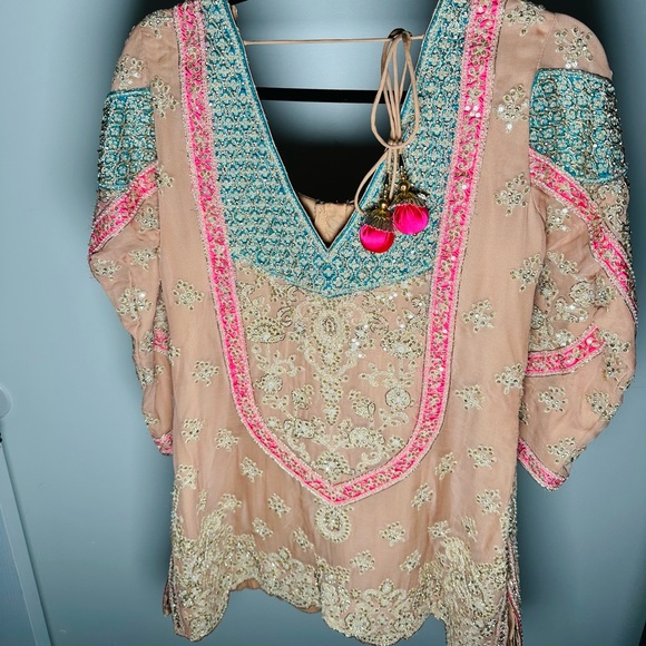 Designer anarkali indian wedding outfit. Gharaara style - Picture 5 of 12